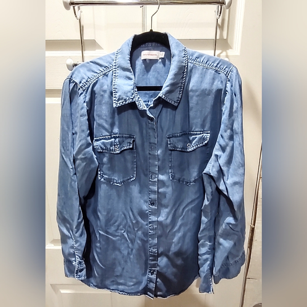 Womens Plus Size Denim Long Sleeve Shirt